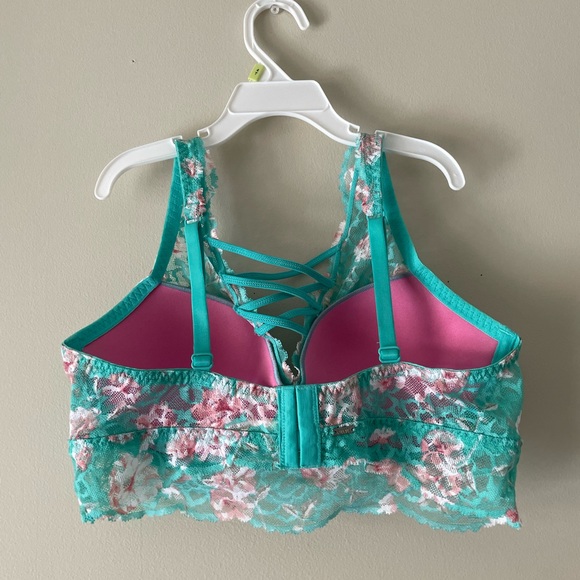 NWOT PINK Victoria’s Secret Strappy Lace Push Up Bra, Aqua Floral - Picture 4 of 8